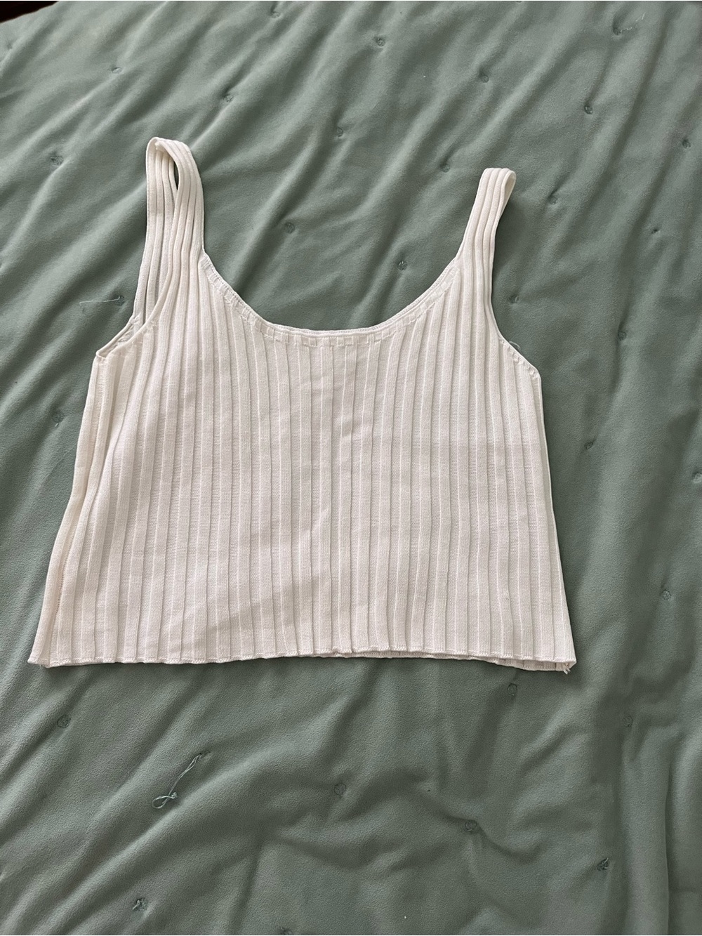 Forever 21 Cream Ribbed Scoop Neck Crop Tank